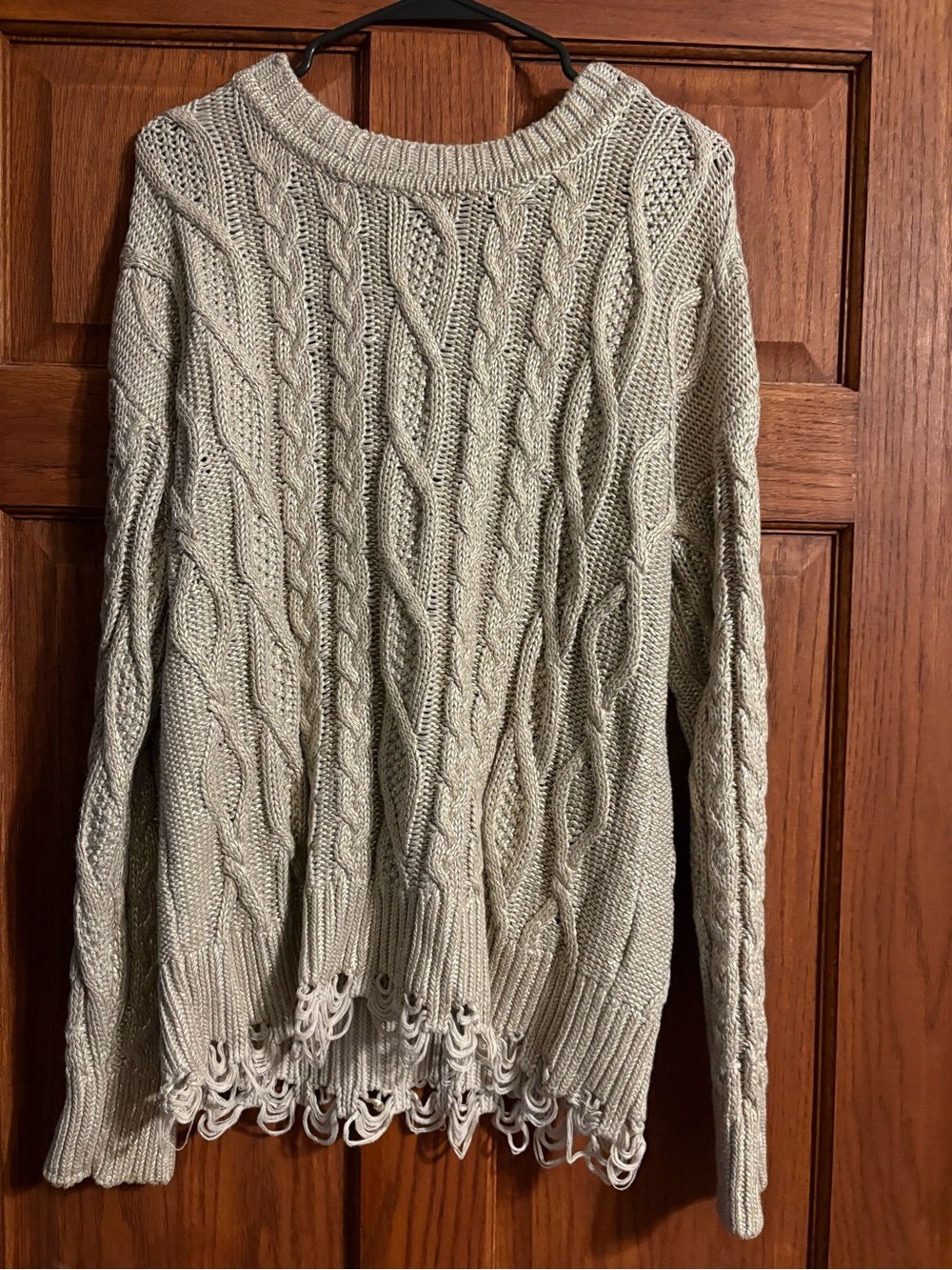 CHARLIE B Distressed Cable Knit Crew Sweater - Cream
